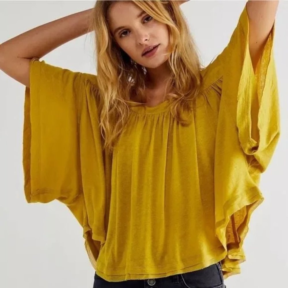 Free People Yellow Short Sleeve Top